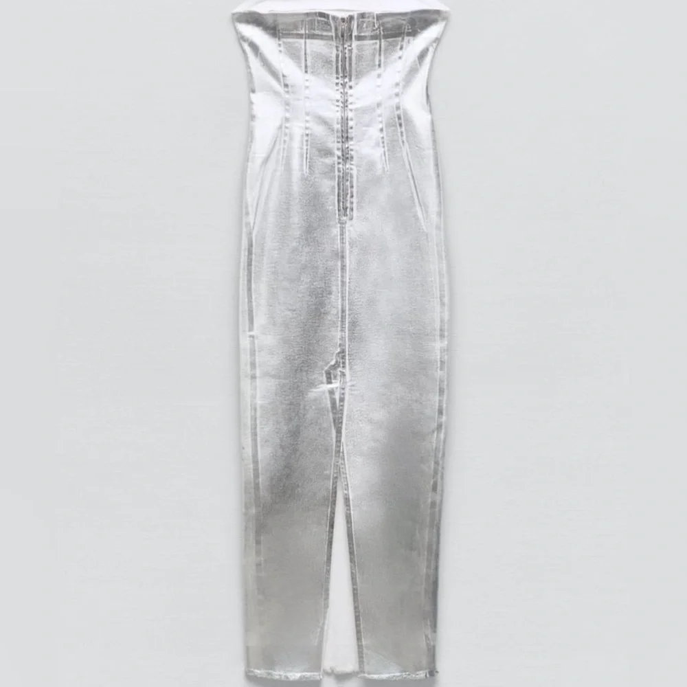 Zara Silver Strapless Dress - Picture 12 of 16
